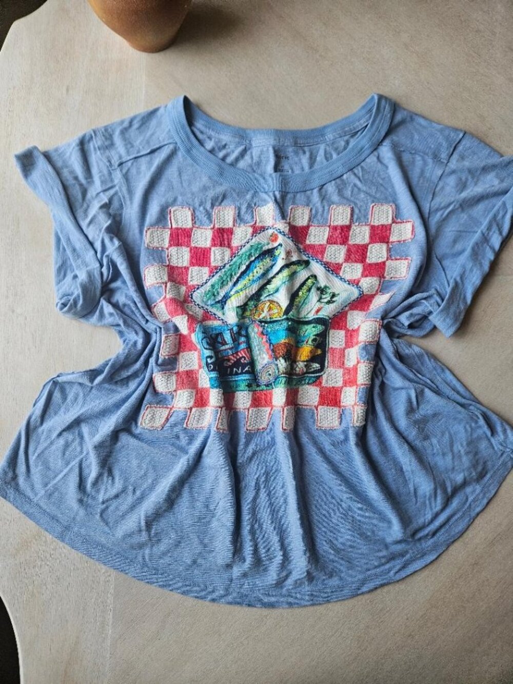 Anthropologie Maeve Sardine Linen Blend Graphic Tee - Picture 2 of 12